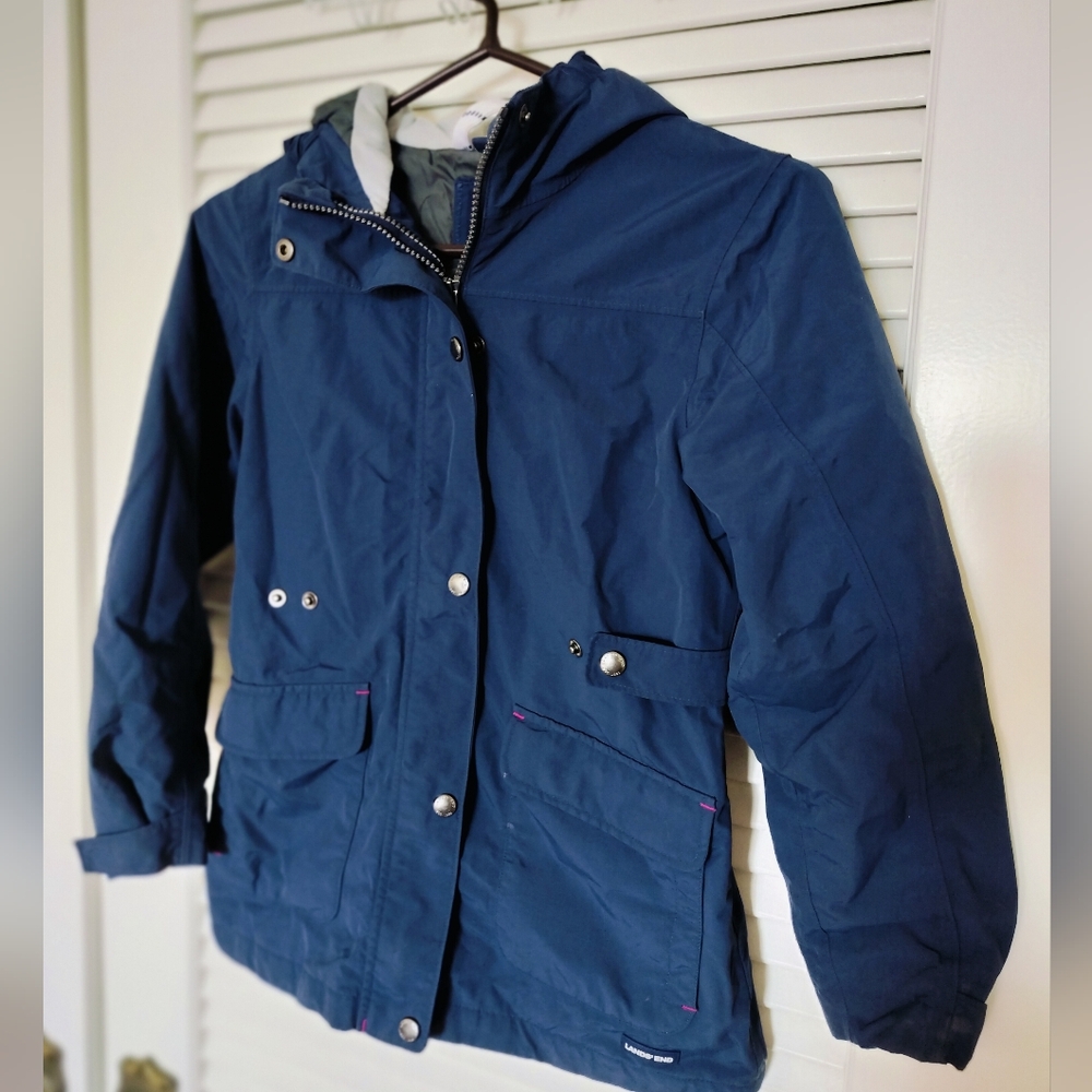 Lands' End Youth Size Small 7/8 Hooded Double Zip Jacket